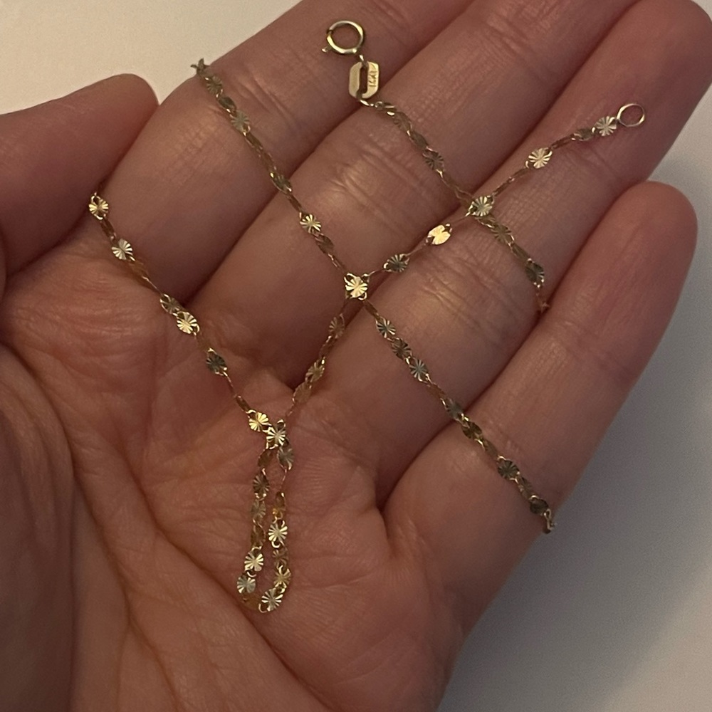 14k solid gold long star link stacking necklace/choker - 15 inch